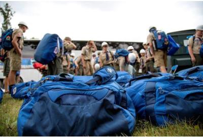 Scouts unloading a bus at the National Jamboree
