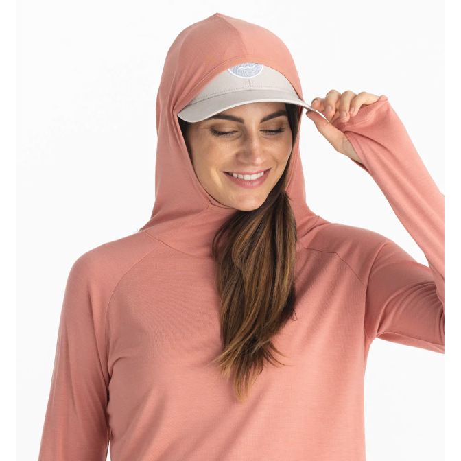 Free Fly Apparel Bamboo Lightweight Hoodie II, Bright Clay/Clear Sky - Women's XS-2XL