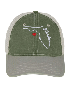 The Heart of Florida Mesh Cap, Olive/Stone